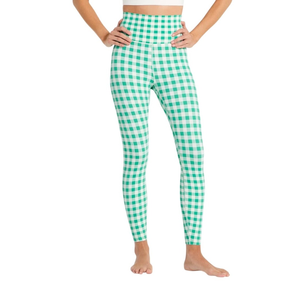 All in Motion Women's Green Gingham Ultra High Rise 7/8 Leggings Size M